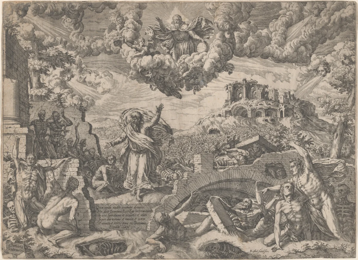 The Vision of Ezekiel by Giovanni Battista Fontana, print, 1579