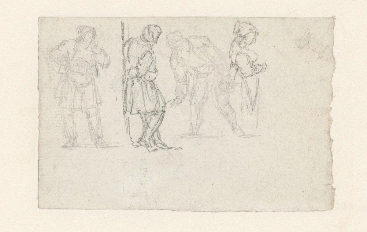 Vier studies van staande figuren by Georges Michel, drawing, 1773-1843