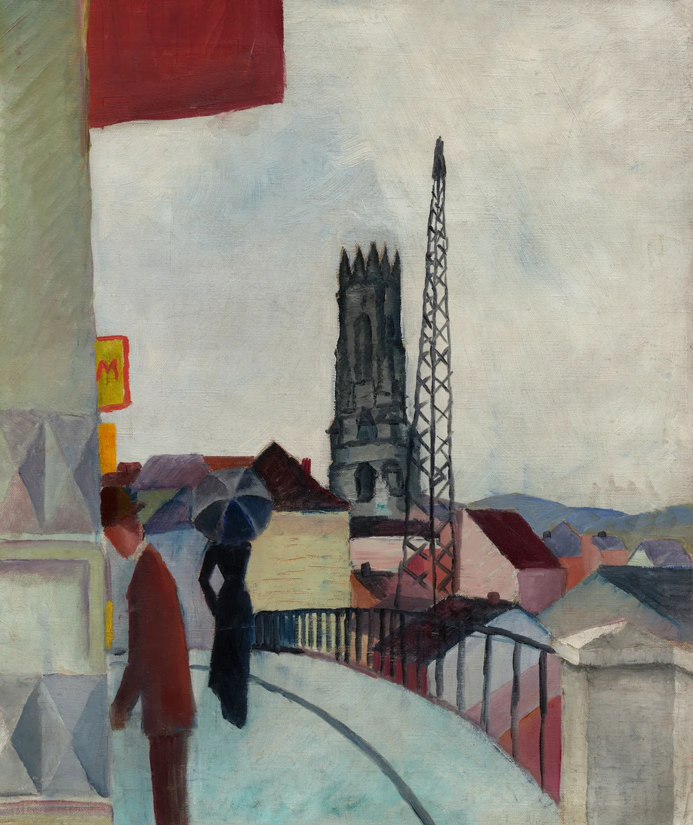 Kathedrale zu Freiburg in der Schweiz by August Macke, painting, 1914