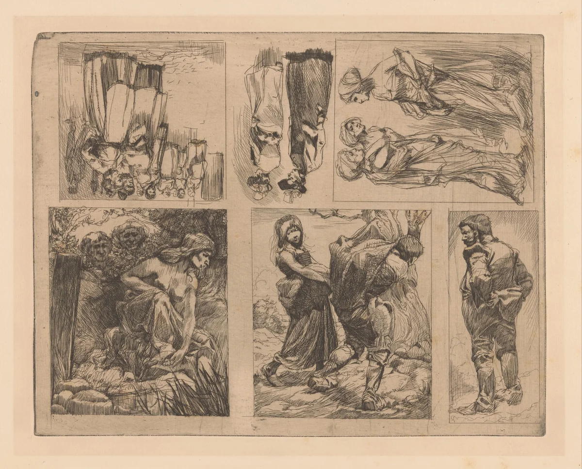 Zes voorstellingen met menselijke figuren by Johannes Josephus Aarts, print, 1881-1934