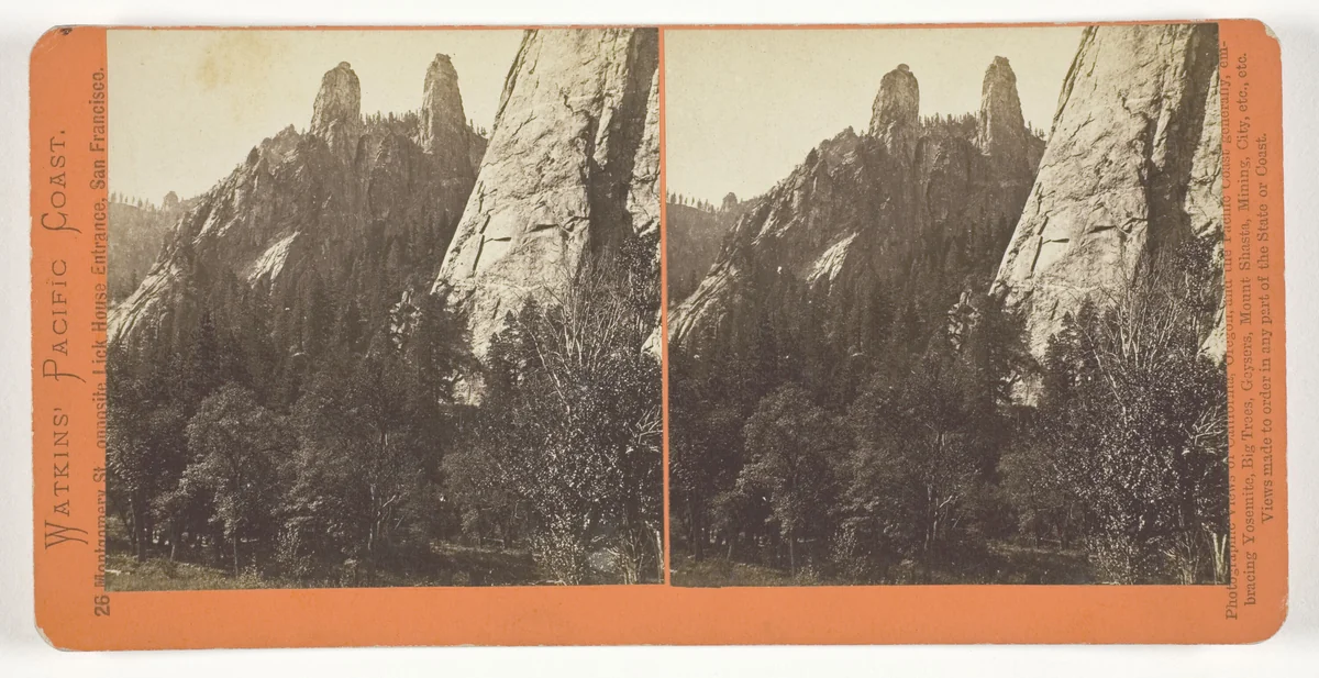 Cathedral Spires, Yosemite, from the series "Watkins' Pacific Coast" by Carleton Watkins, photograph, 1861-1876