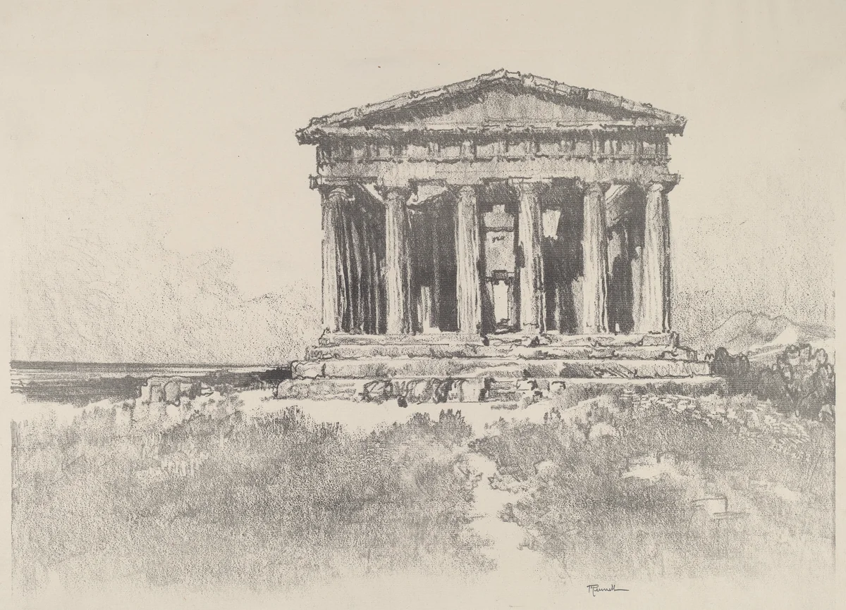 The Temple by the Sea, Temple of Concord, Girgenti by Joseph Pennell, print, 1913