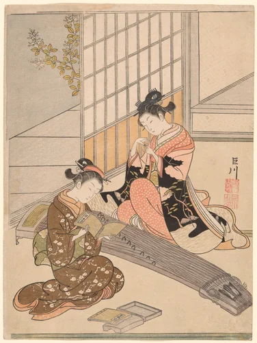 Descending Geese of the Koto Bridges (Kotoji no rakugan), from the series "Eight Views of the Parlor (Zashiki hakkei)" by Suzuki Harunobu (鈴木春信), print, 1761-1771