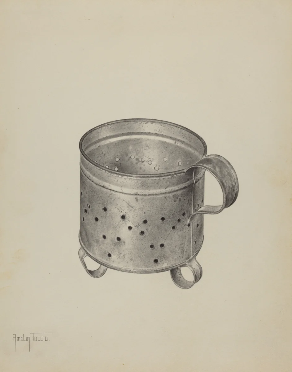 Pa. German Cheese Strainer by Amelia Tuccio, index of american design, 1940