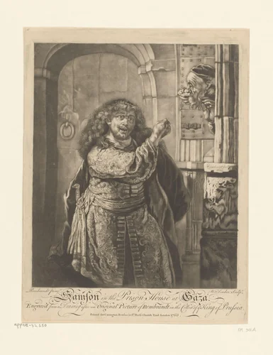 Simson bedreigt zijn schoonvader by William Leader, print, 1765