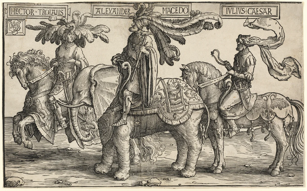 Hector of Troy, Alexander of Macedon, Julius Caesar, from The Nine Heroes by Lucas van Leyden, print, 1515-1525