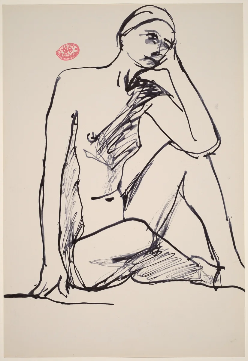 Untitled [seated nude resting her head on her left hand] by Richard Diebenkorn, drawing, 1955-1967