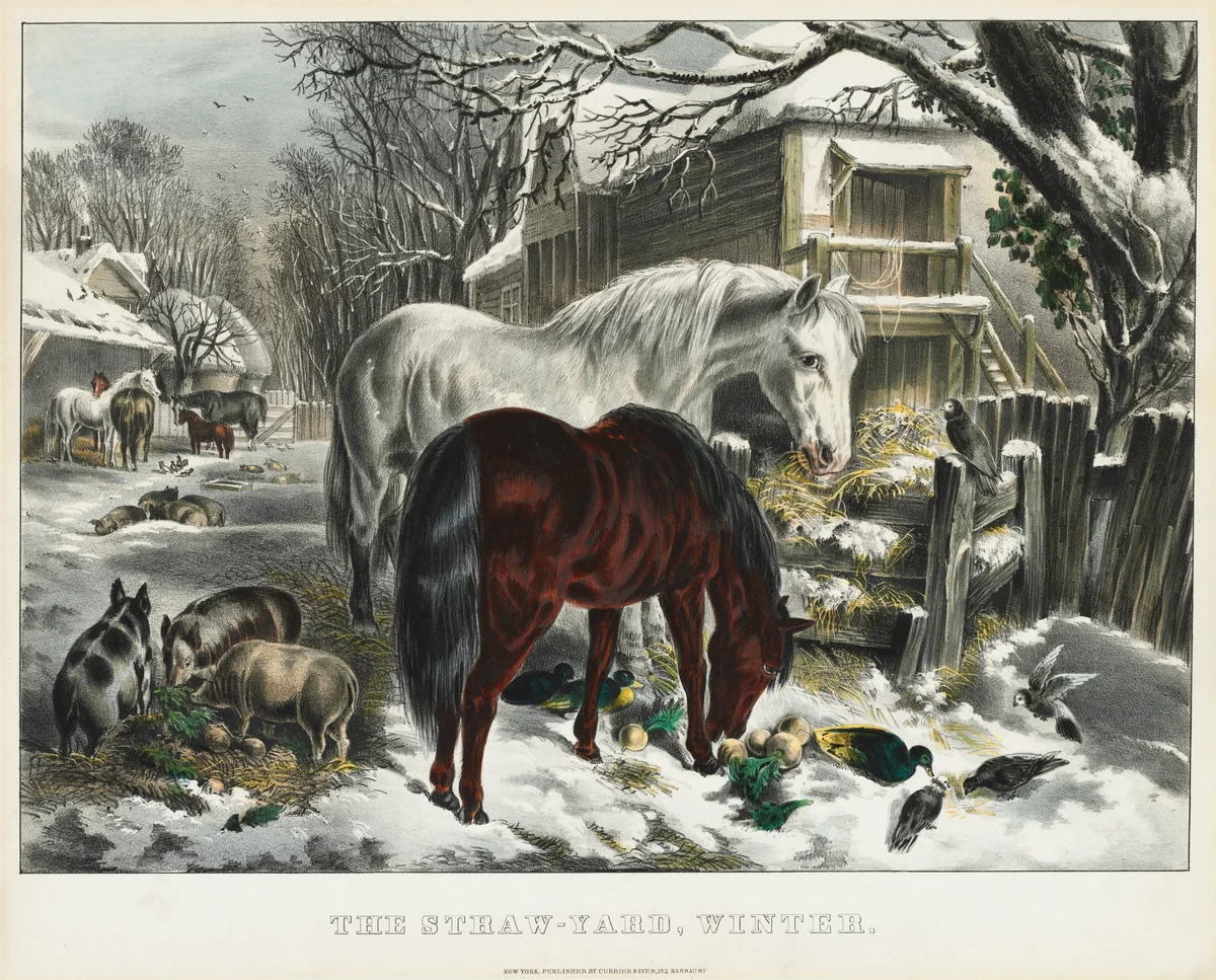 Straw-yard, Winter by James Merritt Ives, print, 1830-1888