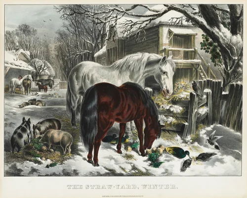 Straw-yard, Winter by James Merritt Ives, print, 1830-1888