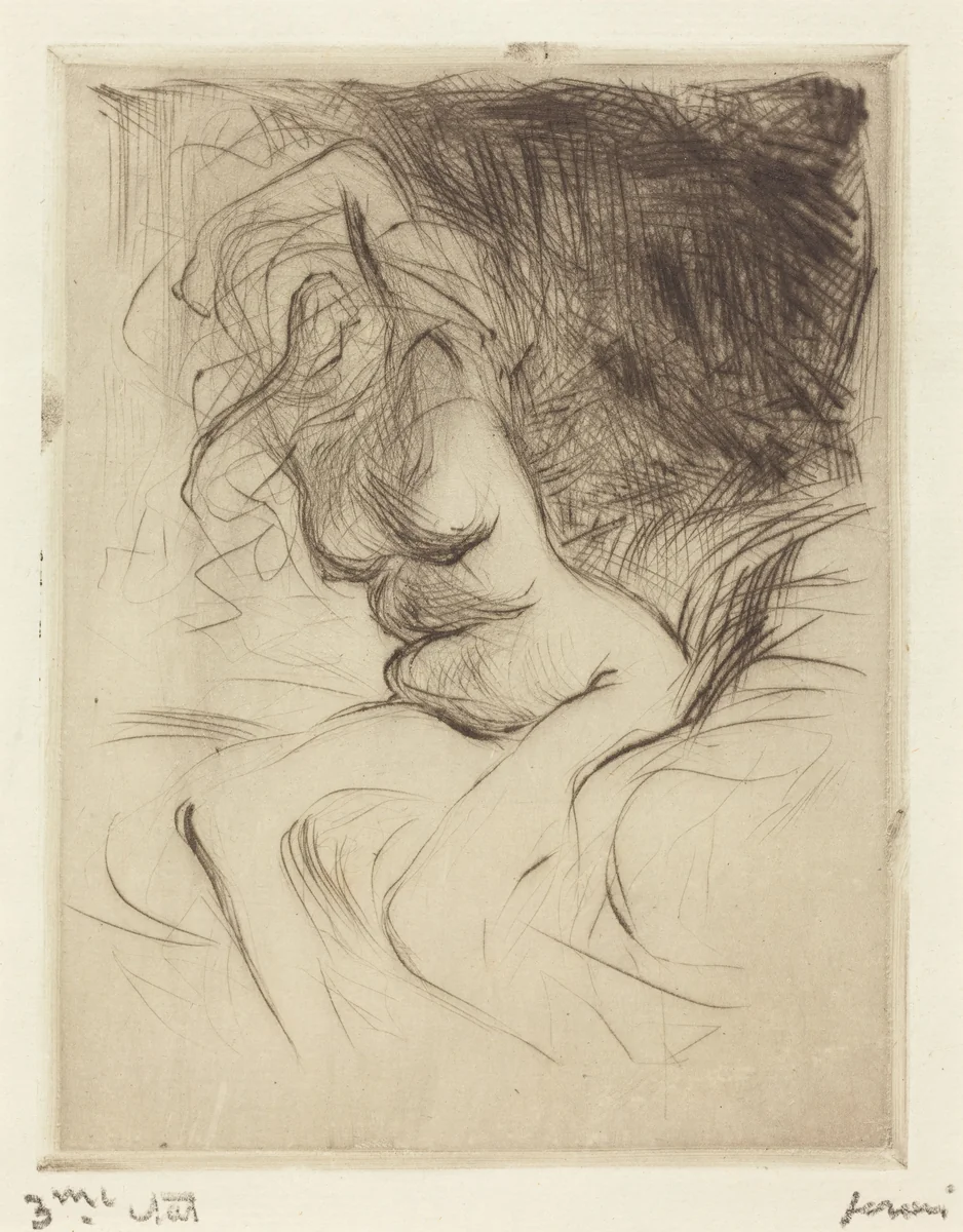 Femme nue passant sa chemise (Nude Woman Taking Off Her Chemise) by Jean-Louis Forain, print, 1910