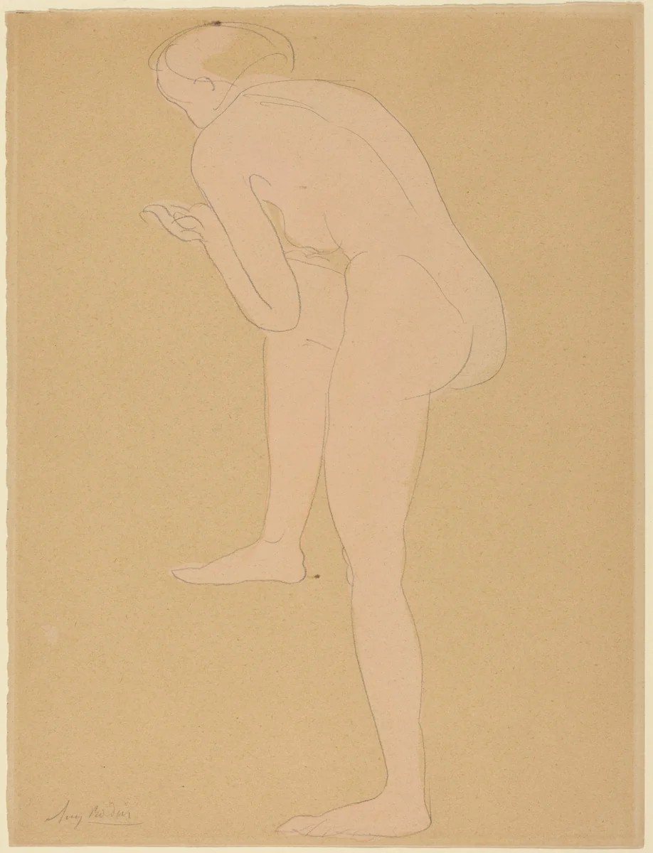 Figure Bending Forward with Right Knee Raised by Auguste Rodin, drawing, 1840-1917