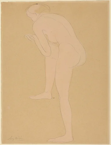 Figure Bending Forward with Right Knee Raised by Auguste Rodin, drawing, 1840-1917