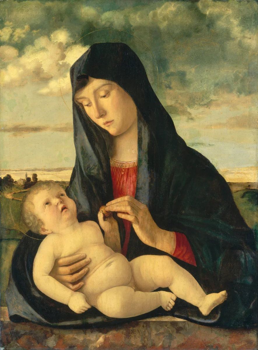 Madonna and Child in a Landscape by Giovanni Bellini, painting, 1480-1485