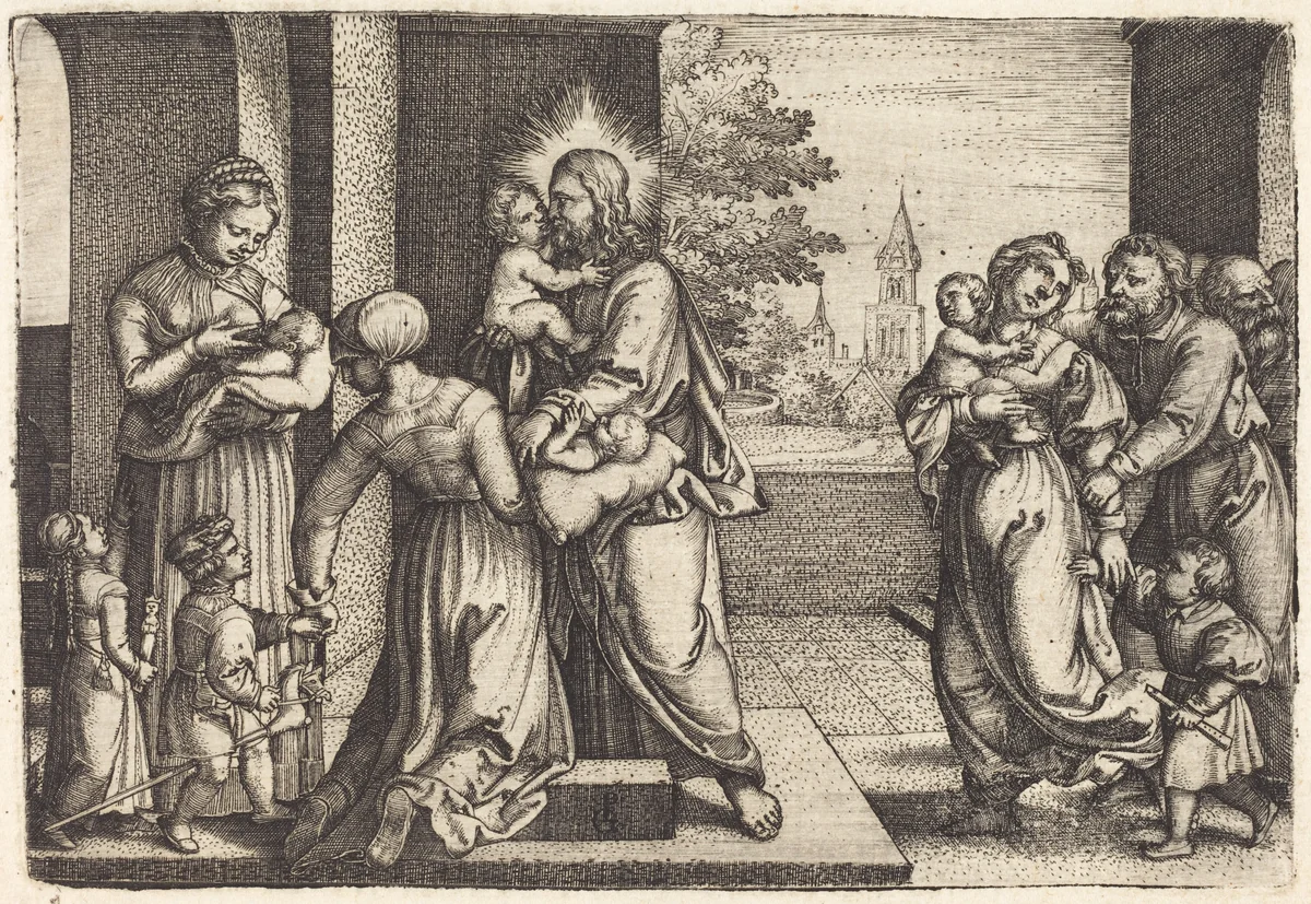 Christ Surrounded by Children by Georg Pencz, print, 1500-1550