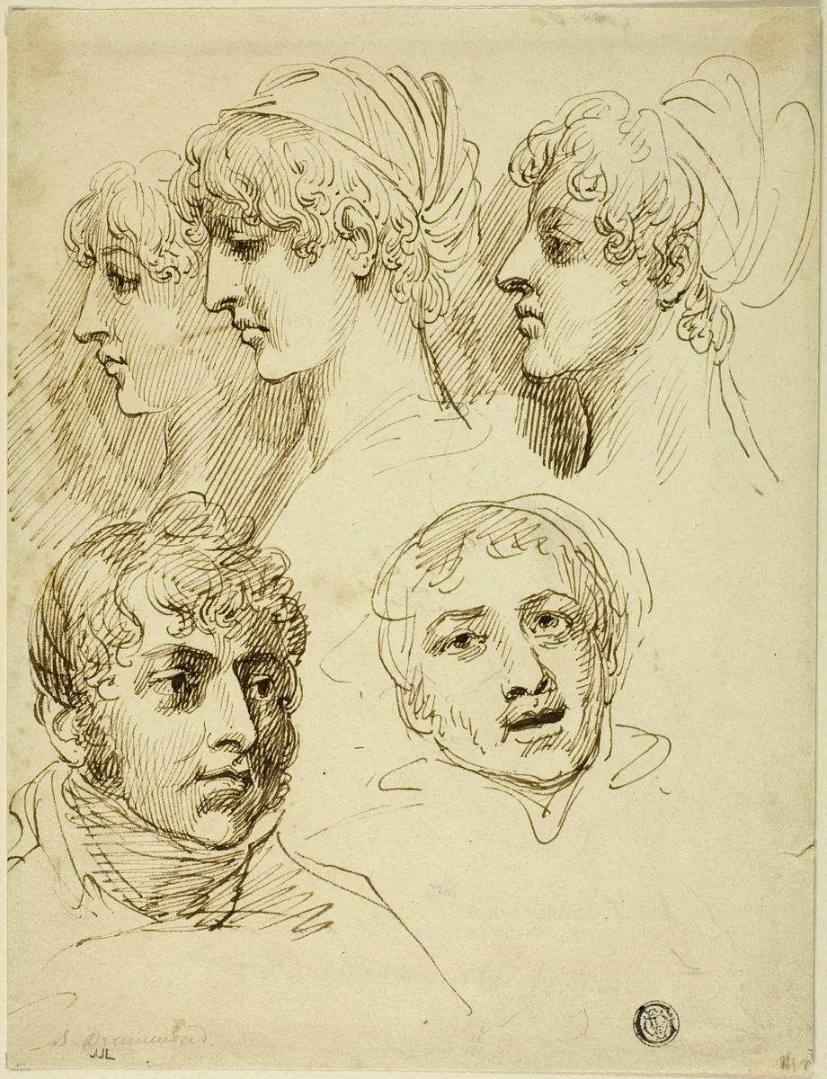 Five Sketches of Heads by Samuel Drummond, drawing, 1785-1844