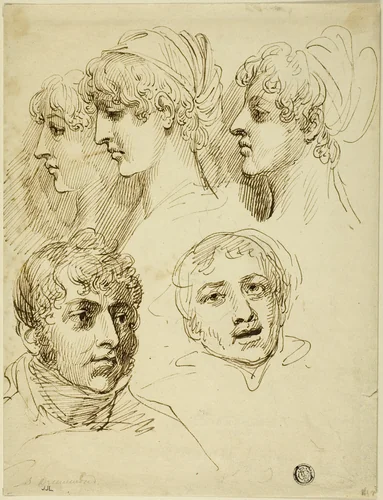 Five Sketches of Heads by Samuel Drummond, drawing, 1785-1844