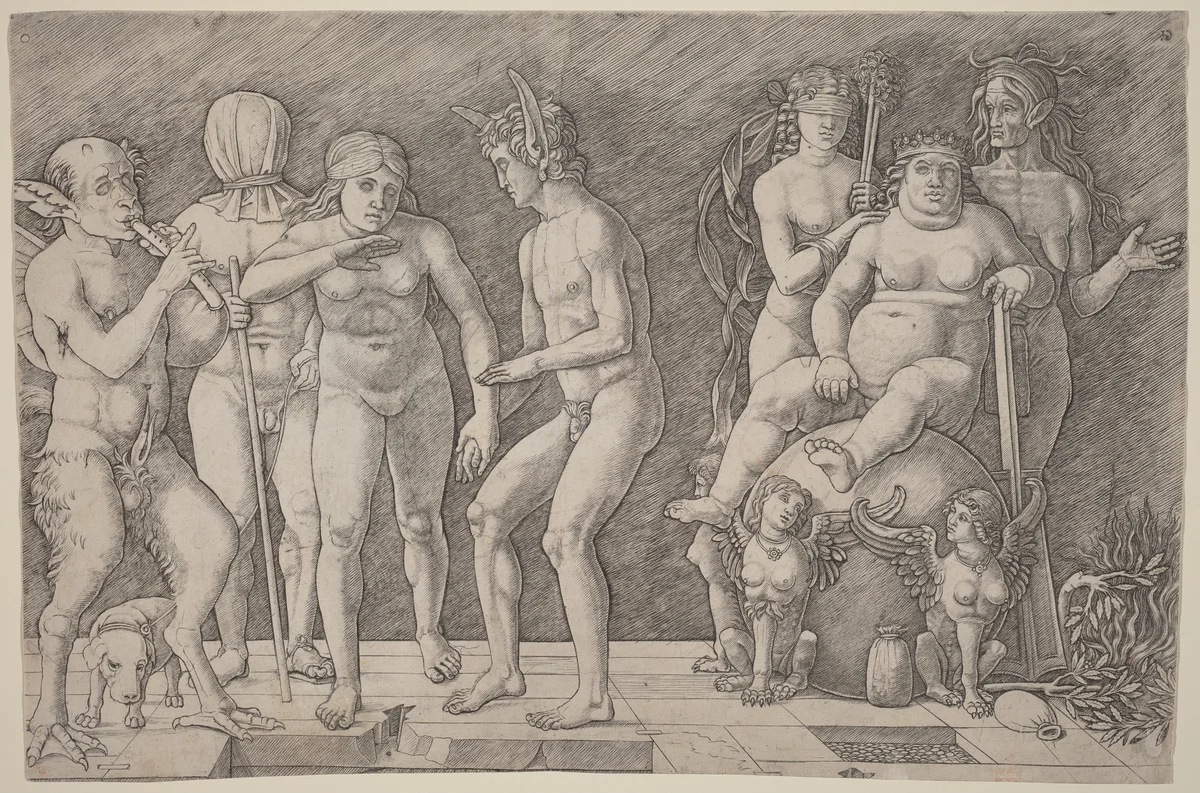 Virtus Combusta: An Allegory of Virtue by Andrea Mantegna; Giovanni Antonio da Brescia, print, 1500-1505