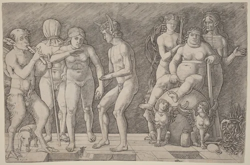 Virtus Combusta: An Allegory of Virtue by Andrea Mantegna; Giovanni Antonio da Brescia, print, 1500-1505