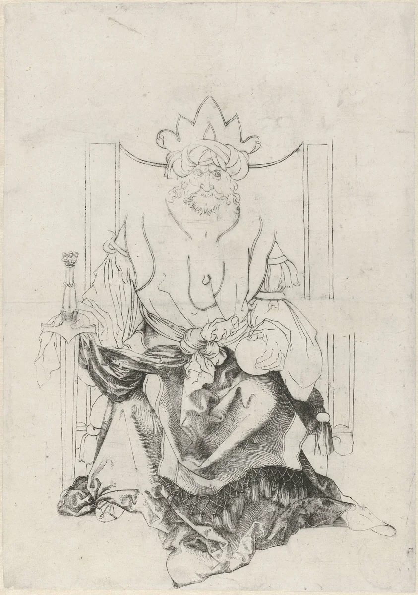 Enthroned Monarch in ‘Oriental’ Attire by Albrecht Dürer, print, 1496