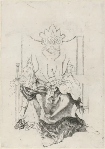 Enthroned Monarch in ‘Oriental’ Attire by Albrecht Dürer, print, 1496