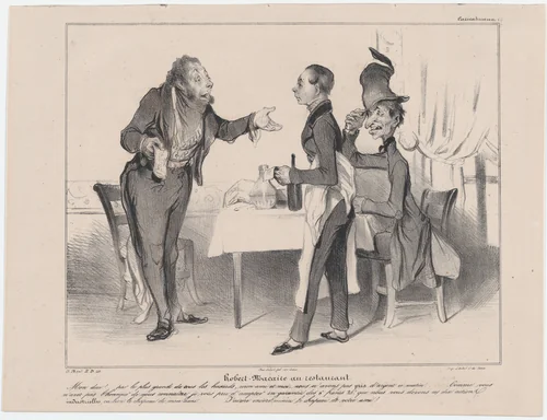 Plate 19: Robert Macaire at the restaurant, from 'Caricaturana,' published in Les Robert Macaires by Honoré Daumier, print, 1838