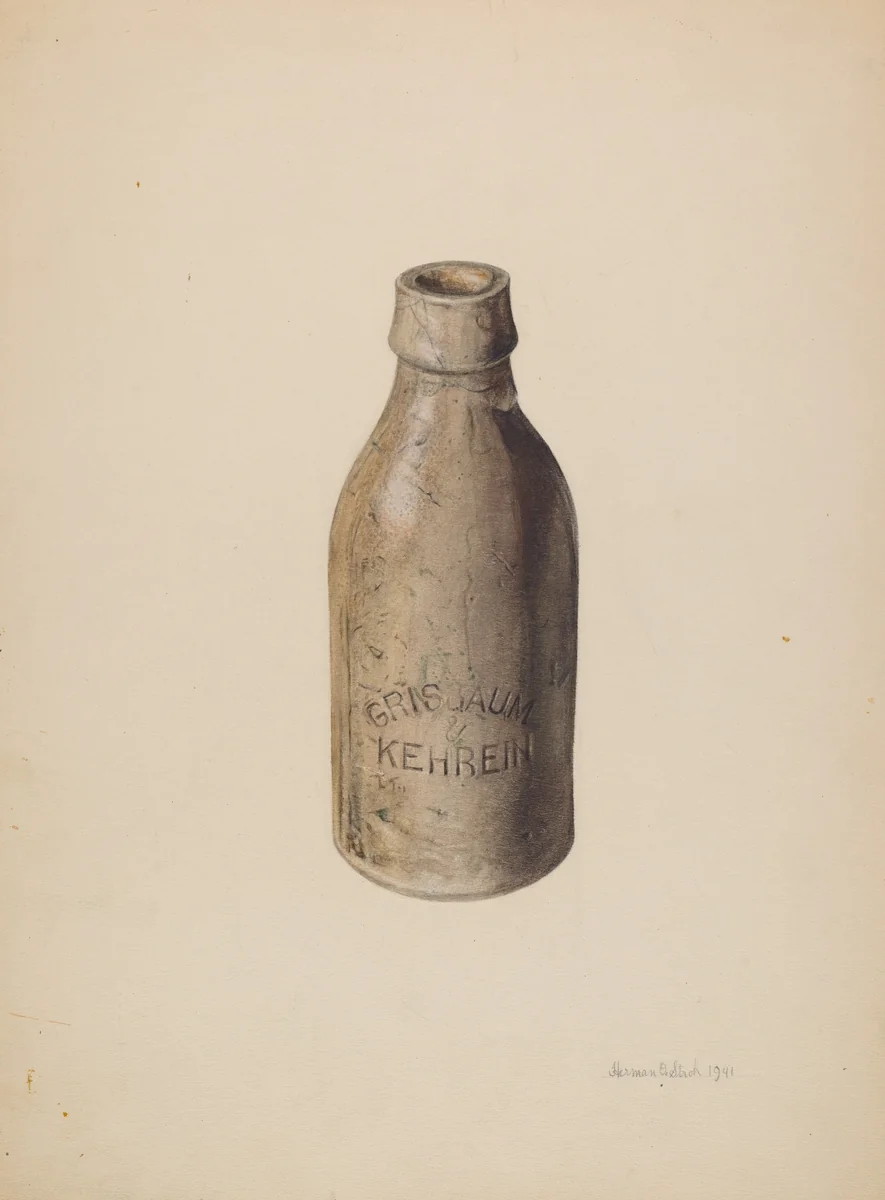 Stoneware Beer Bottle by Herman Stroh, index of american design, 1941