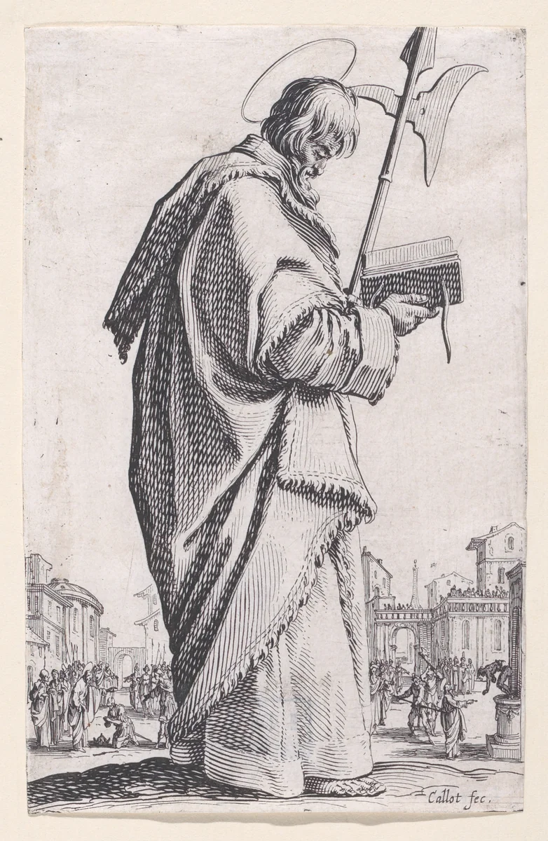 St. Matthias, from "Les Grands Apôtres Debout, Représentant Le Sauveur, La Bienheureuse Marie et Les Saints Apôtres" (The Large Standing Apostles, Representing The Savior, The Blessed Mary and The Apostles) by Jacques Callot, print, 1631