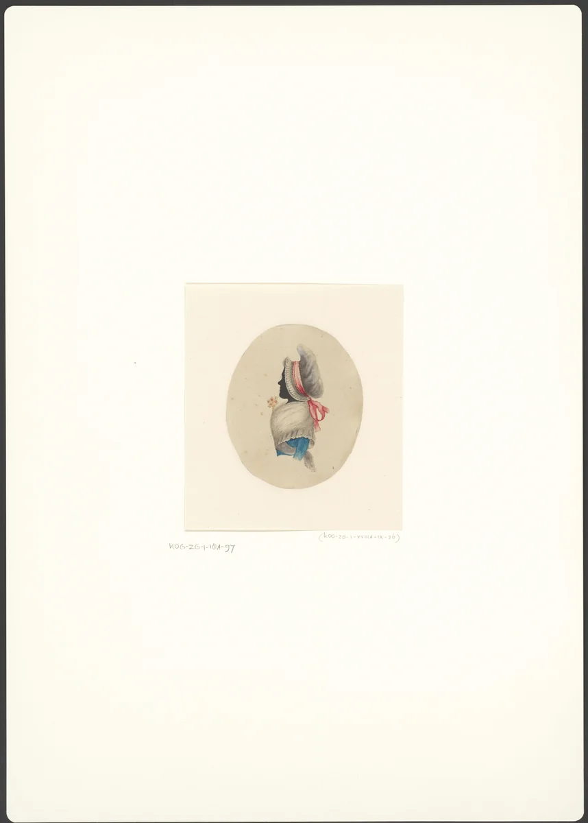 Silhouetportret van een onbekende vrouw met hoge muts en omslag doek by anonymous, other, 1775-1849