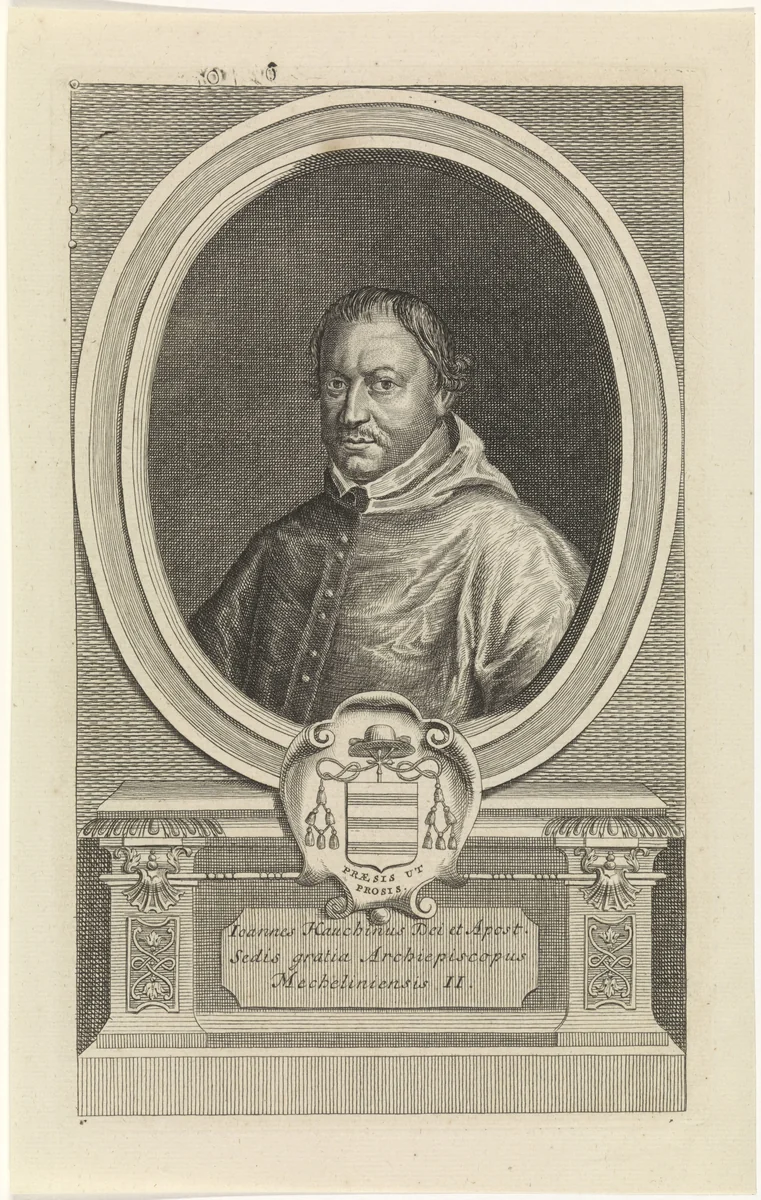 Portret van Johannes Hauchinus by Jan Baptist Jongelinx, print, 1710-1725