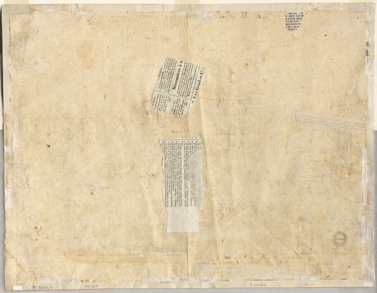Tracing of a Fountain from Recto and Sketches of Two Faces (verso) by Lievin Cruyl, drawing, 1665