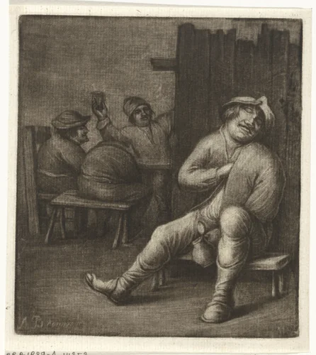 Slapende man in een herberg by Jacob Hoolaart, print, 1723-1789