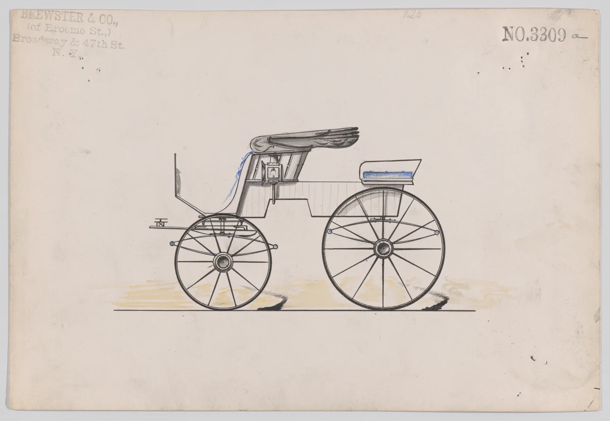 Design for Stanhope Phaeton, no. 3309a by Brewster & Co., drawing, 1877