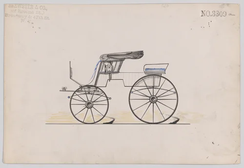 Design for Stanhope Phaeton, no. 3309a by Brewster & Co., drawing, 1877