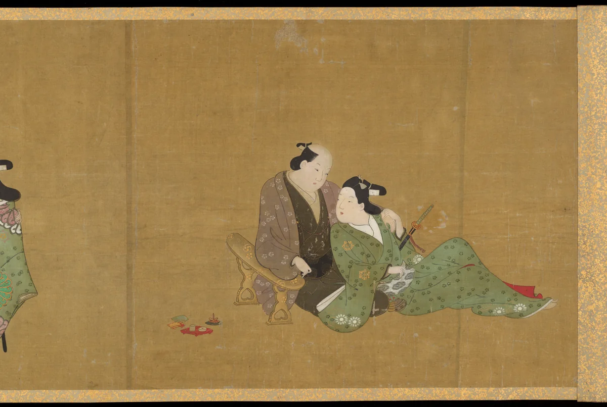 Handscroll of Ten Homoerotic (Nanshoku) Scenes by Miyagawa Chōshun (宮川長春), painting, 1700-1733