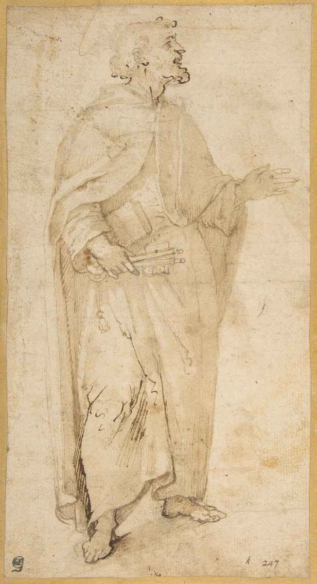 Standing Figure of Saint Peter Holding Book and Keys. by Giovanni de' Vecchi, drawing, 1536-1615