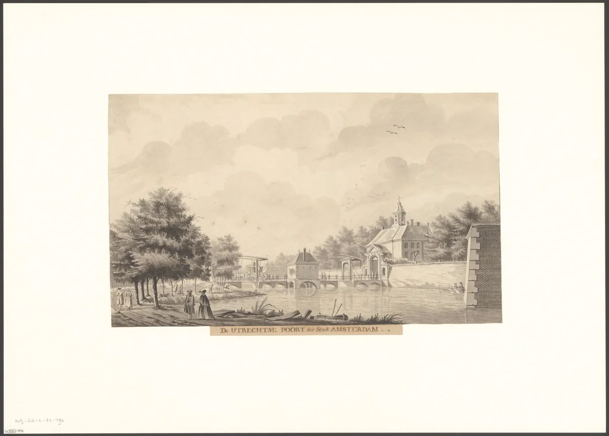 Gezicht op de Utrechtsepoort vanaf het Singel by Dirk Verrijk, drawing, 1744-1786