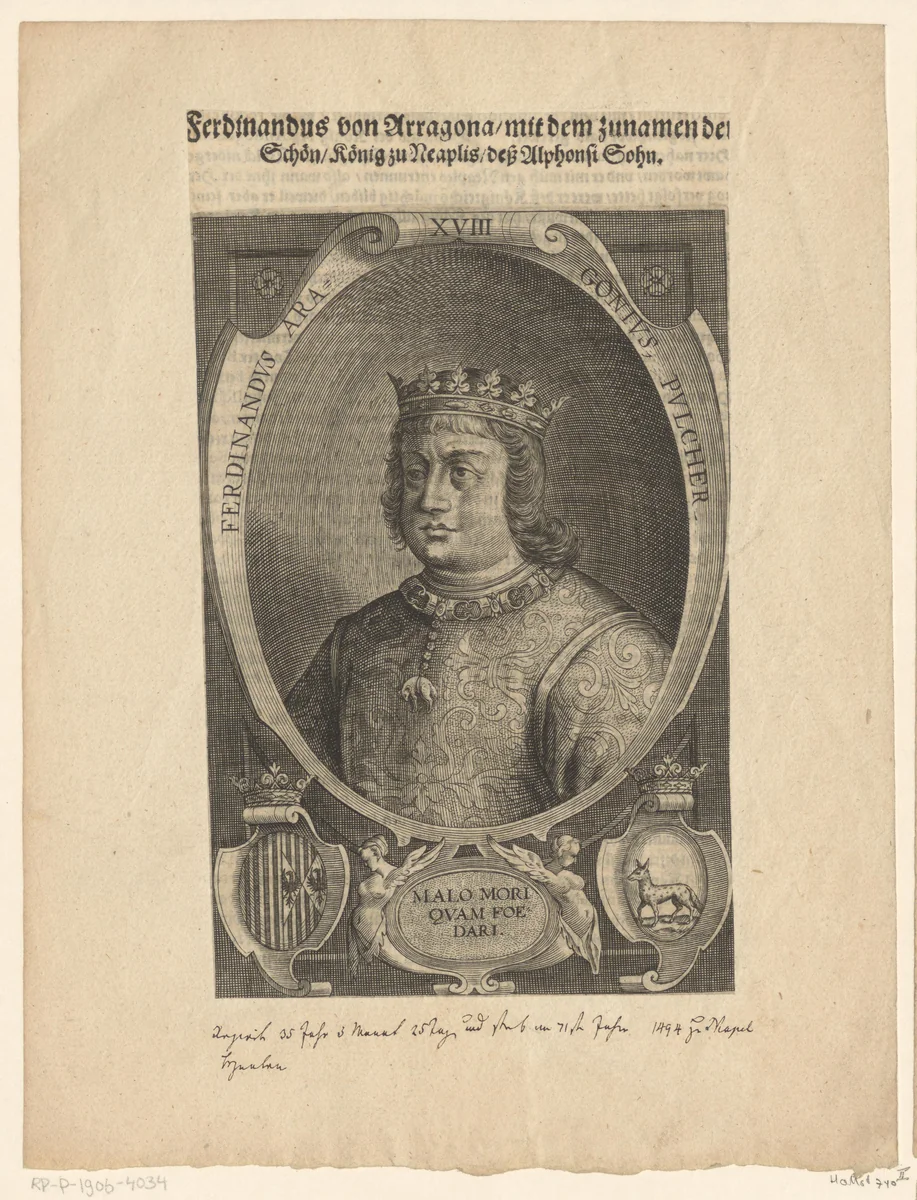 Portret van Ferdinand I, Koning van Napels by Lucas Kilian, print, 1589-1624