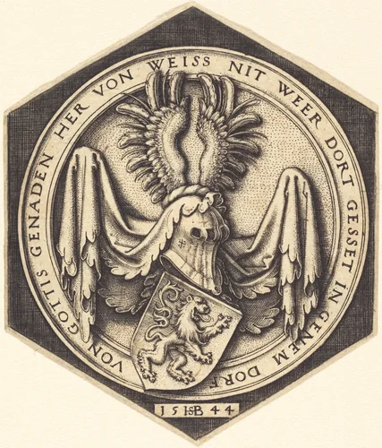 Coat of Arms with a Rampant Lion by Sebald Beham, print, 1544