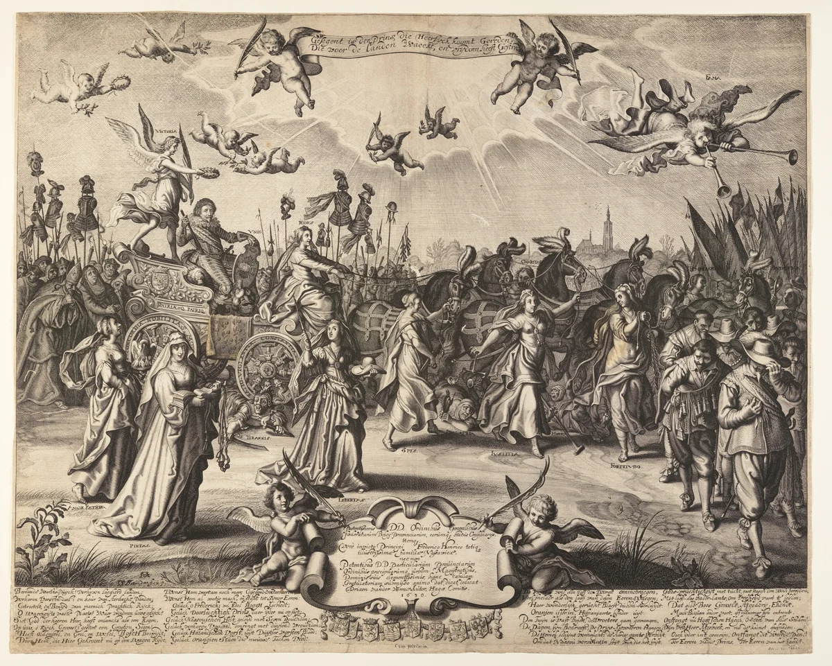 The Triumphal Car of Prince Hendrik of Orange by Daniël van den Bremden, print, 1630