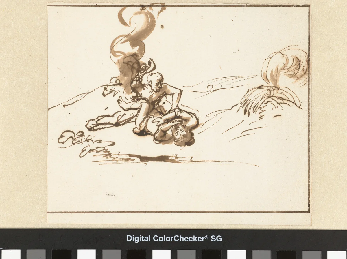 Kain doodt Abel by Nicolaes Maes, drawing, 1650-1660