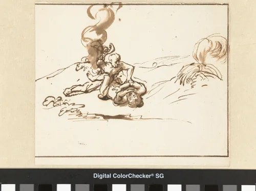 Kain doodt Abel by Nicolaes Maes, drawing, 1650-1660