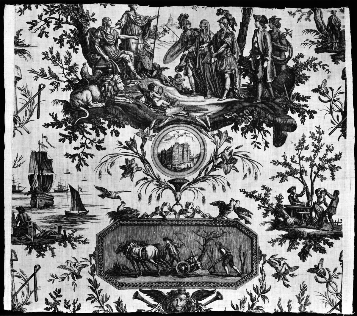Louis XVI Restaurateur de la Liberté (Louis XVI Restorer of Liberty) (Furnishing Fabric) by Jean Baptiste Huet, textile, 1789-1791