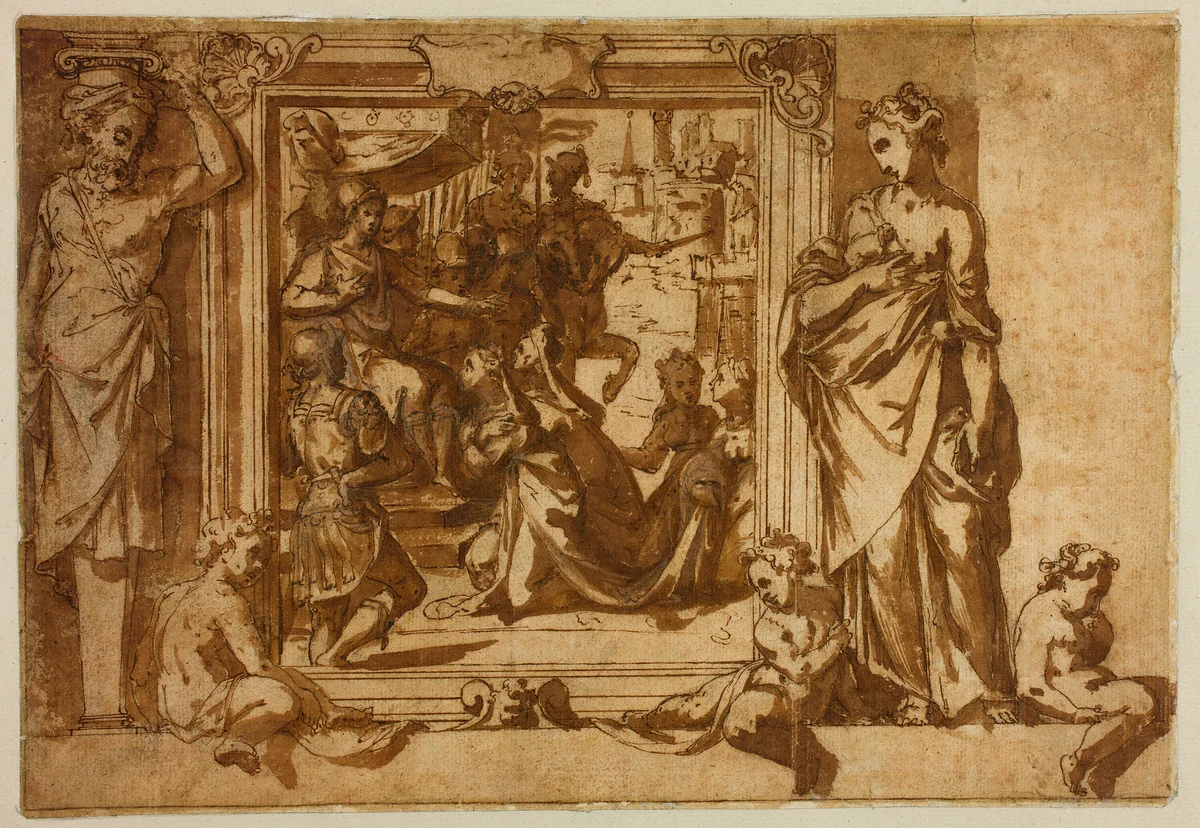 Woman Kneeling Before a Ruler by Federico Zuccaro, drawing, 1566-1567