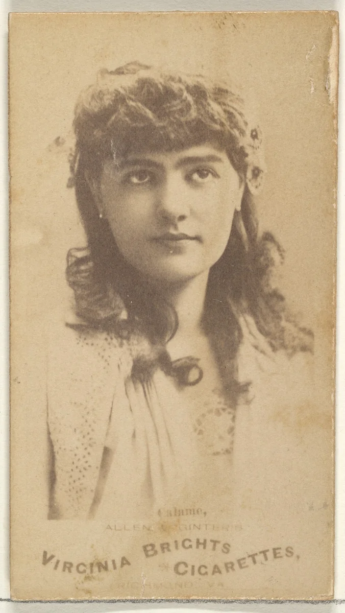 Calanie, from the Actors and Actresses series (N45, Type 1) for Virginia Brights Cigarettes by Allen & Ginter, photograph, 1885-1891