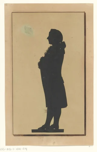 Silhouetportret van een onbekende staande man met gekruisde armen by Joseph Adolf Schmetterling, drawing, 1785