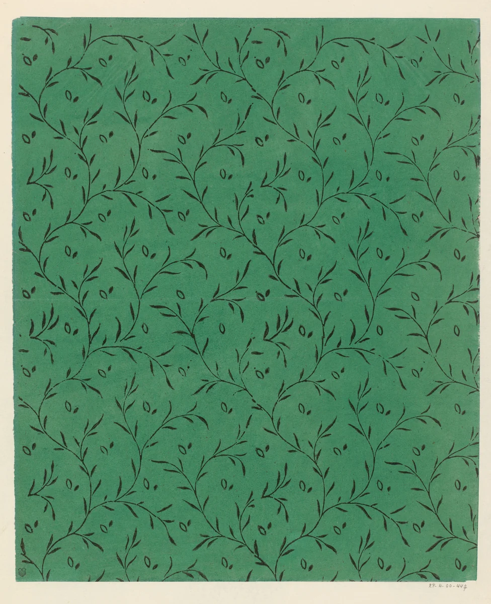 Blad met regelmatig over het blad slingerende ranken by anonymous, print, 1800-1900