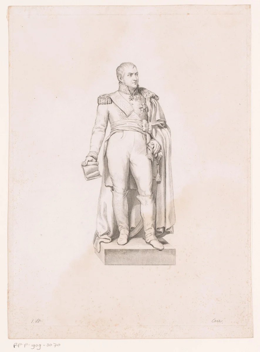 Standbeeld van koning Leopold I by Erin Corr, print, 1838