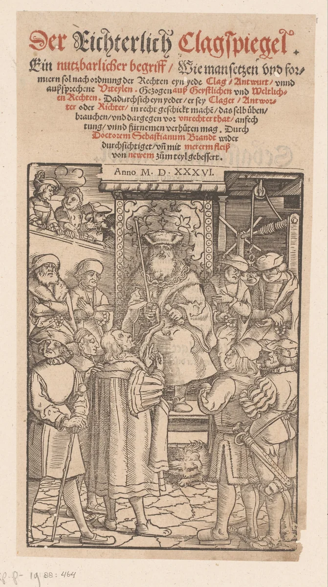 Rechter hoort de pleidooien aan by anonymous, print, 1536