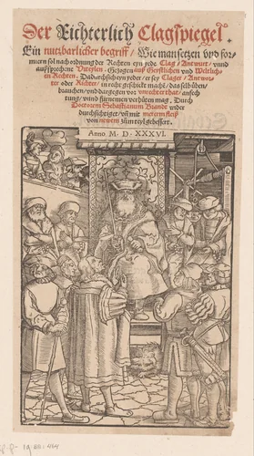 Rechter hoort de pleidooien aan by anonymous, print, 1536