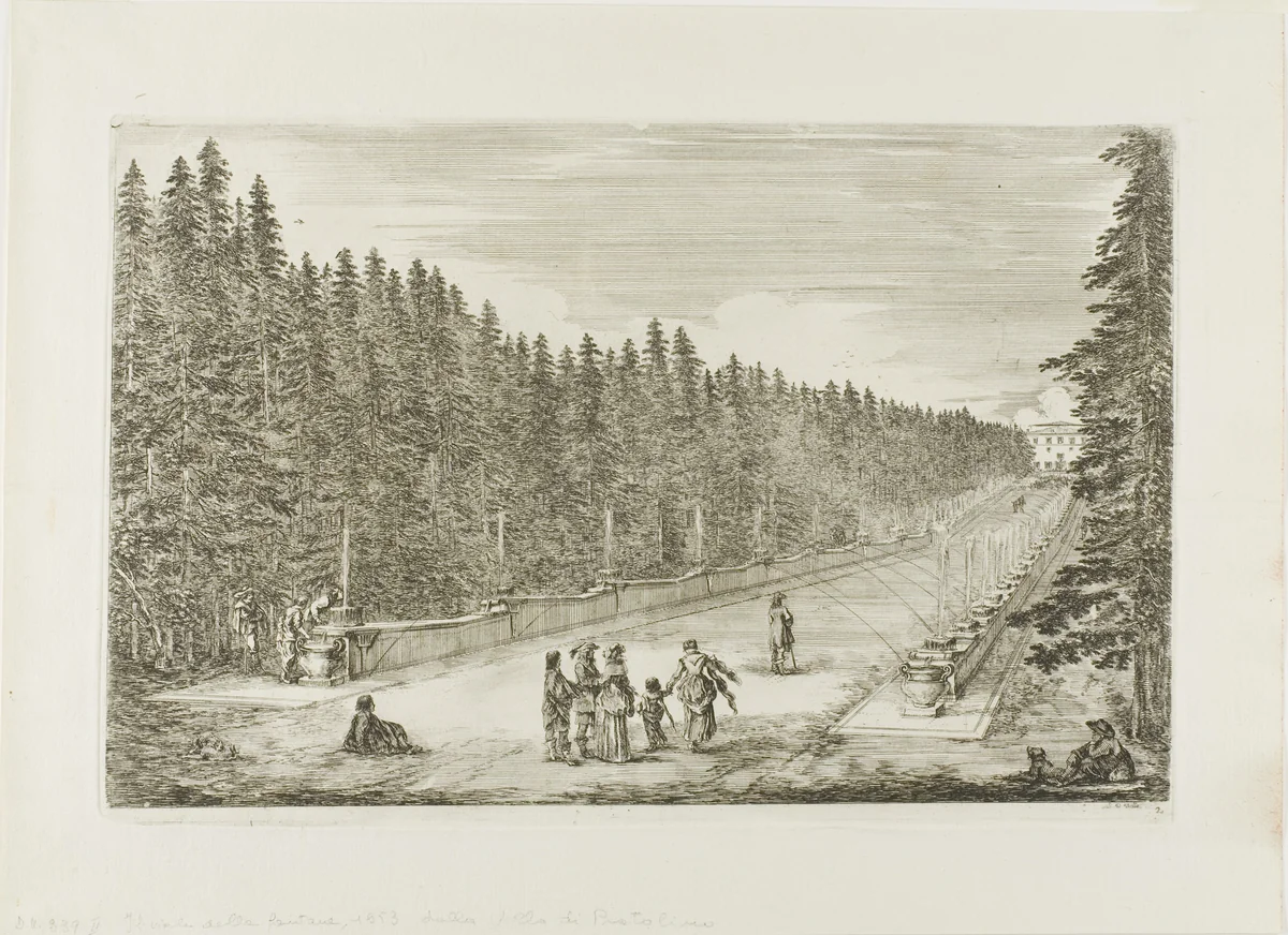 The Avenue of the Fountains by Stefano della Bella, print, 1653-1655